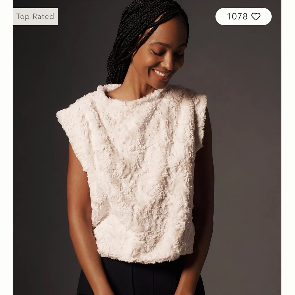 NWOT Maeve Cream Textured Faux-Fur Sleeveless Top